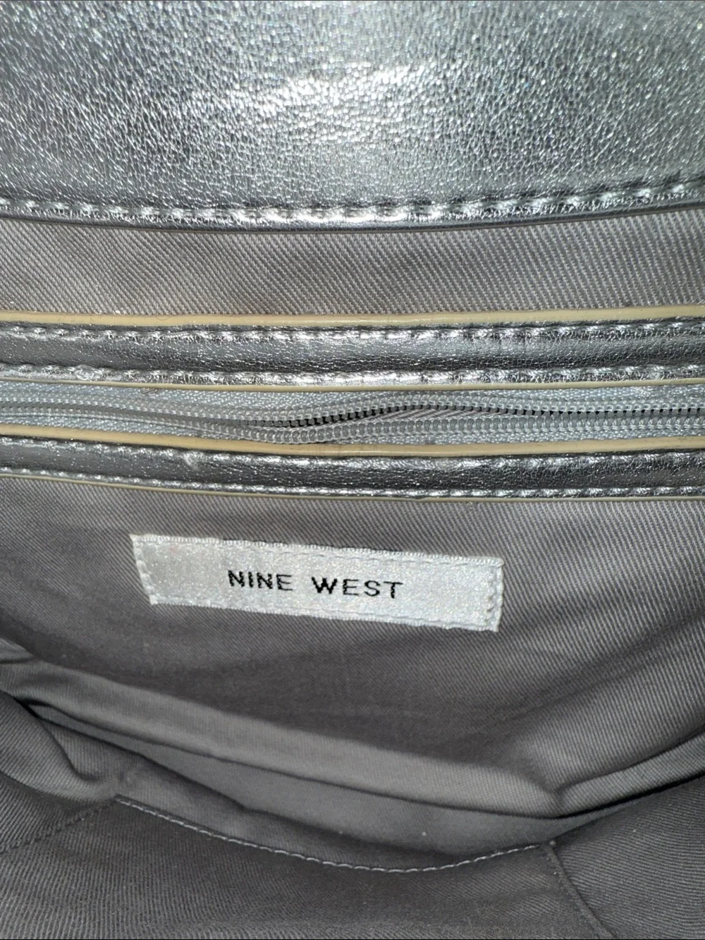 Nine West Silver Metallic Mesh Wristlet Tote